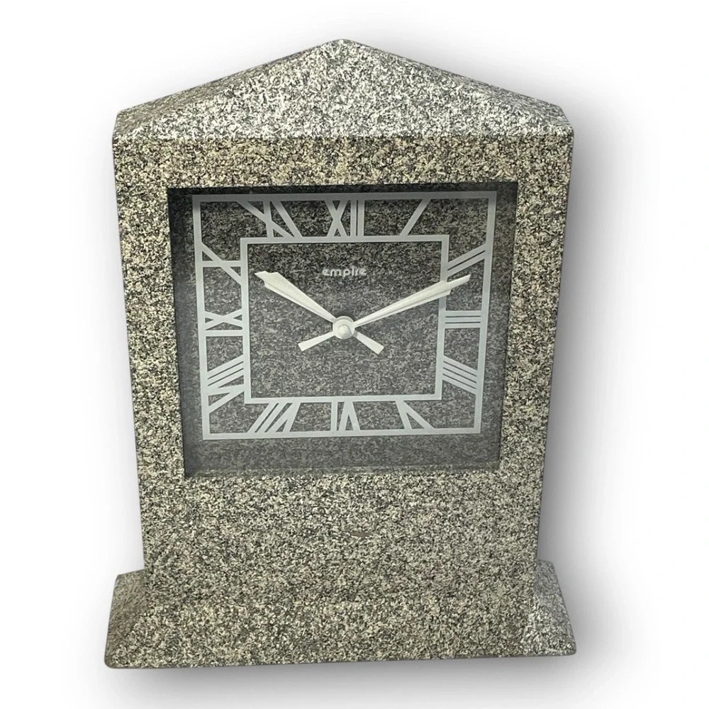 Vintage Empire Granite Faux Stone Mantel Clock Quartz Roman Numeral 14